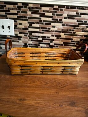 Vintage Longaberger Bread Basket with Brown Leather Handles - Natural Brown